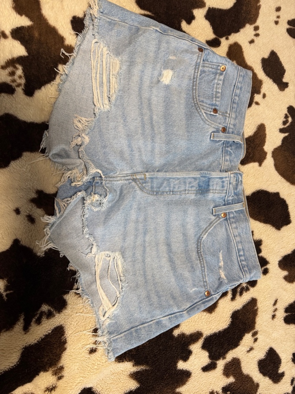 Levi's Light Blue Ripped High-Rise Denim Shorts